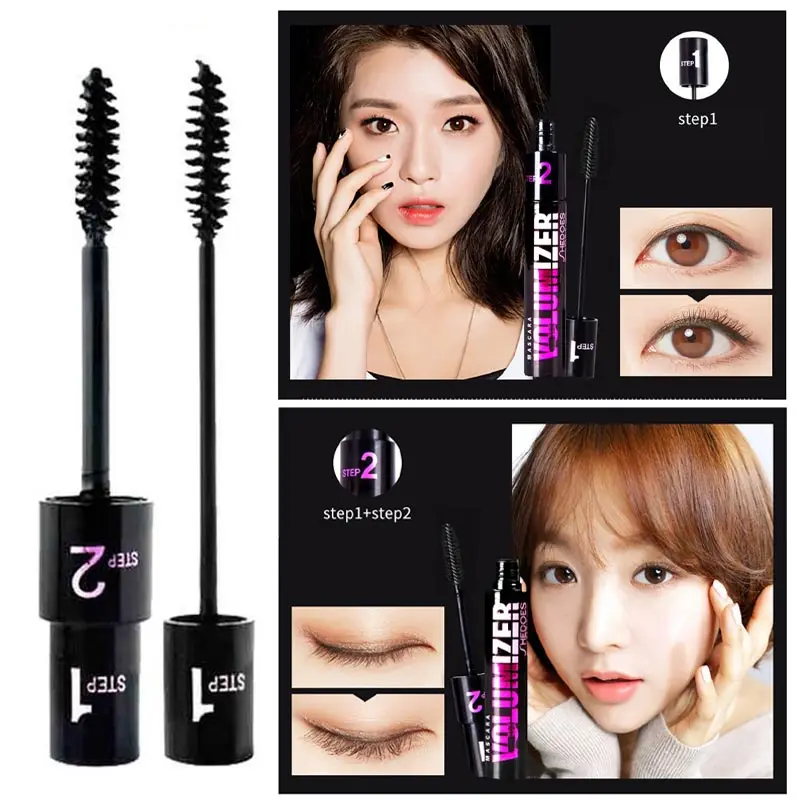 2 in 1 カーリングマスカラアイ化粧品防水長期的な開花しない黒ナチュラル厚いカーリング延長マスカラメイクアップ
