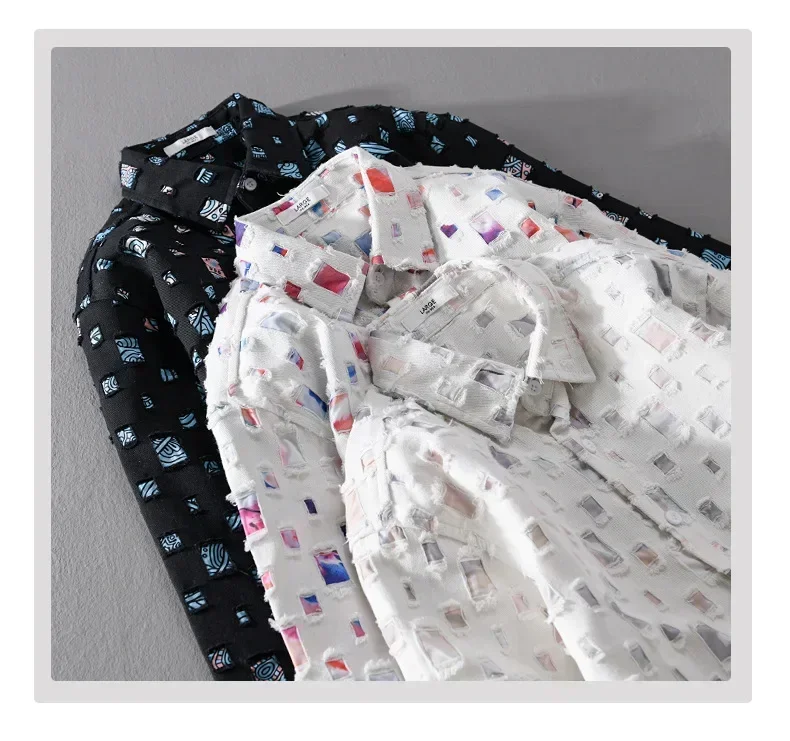 

High Street Рваные рубашки для мужчин и женщин Уличная одежда Весна Осень Чистый хлопок Повседневная клетчатая рубашка с длинным рукавом Унисекс Трендовый топ Молодежный