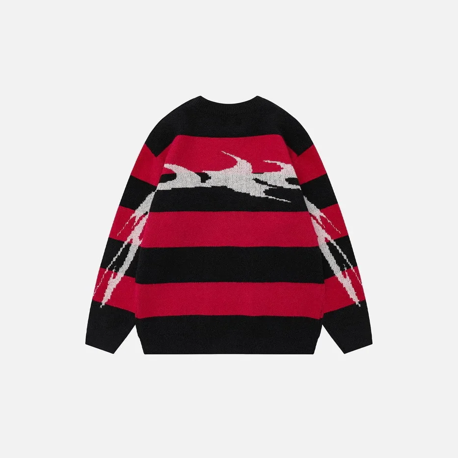 

Trendy Brand Pullovers Street Bombing Striped Men Sweater Autumn Winter 2025 Casual Long Sleeved American Style Round Neck Tops