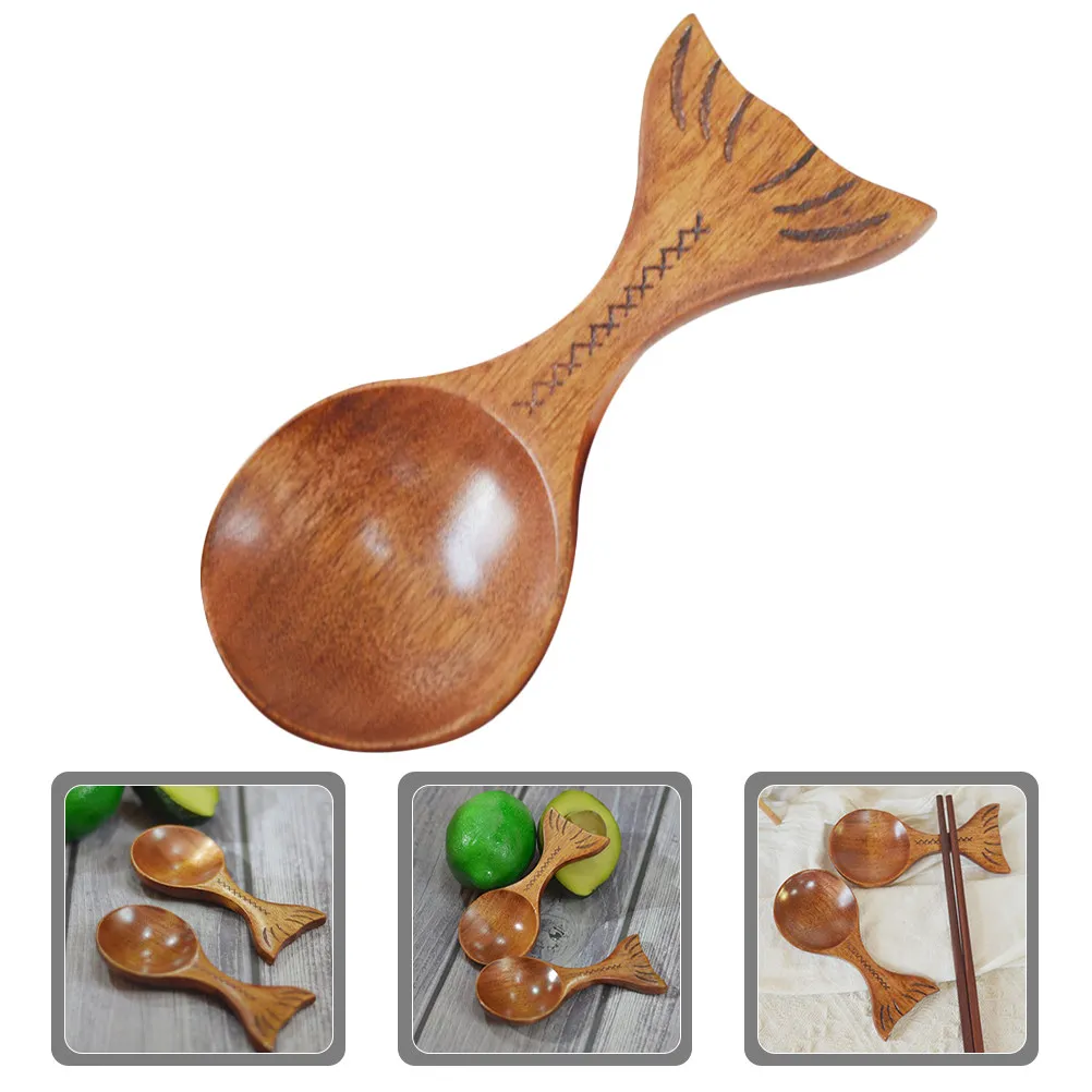 Fish Shape Wood Coffee Scoop Wooden Measuring Smooth Sanding Kitchen Coffee Bean Scoop Handle Home Use
