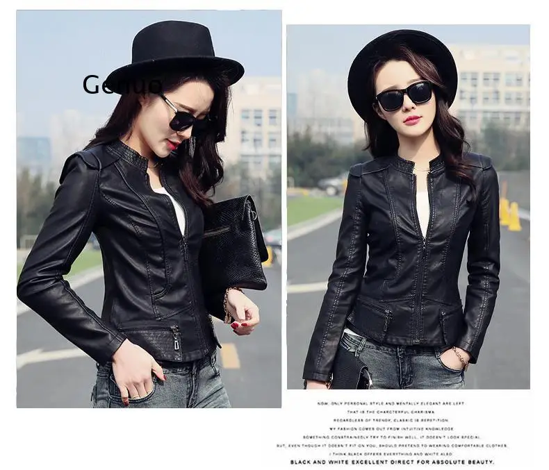 Motorcycle Coat 2022 Spring Winter Women Black Slim Cool Lady PU Leather Jackets Female Zipper Faux Femme Outwear