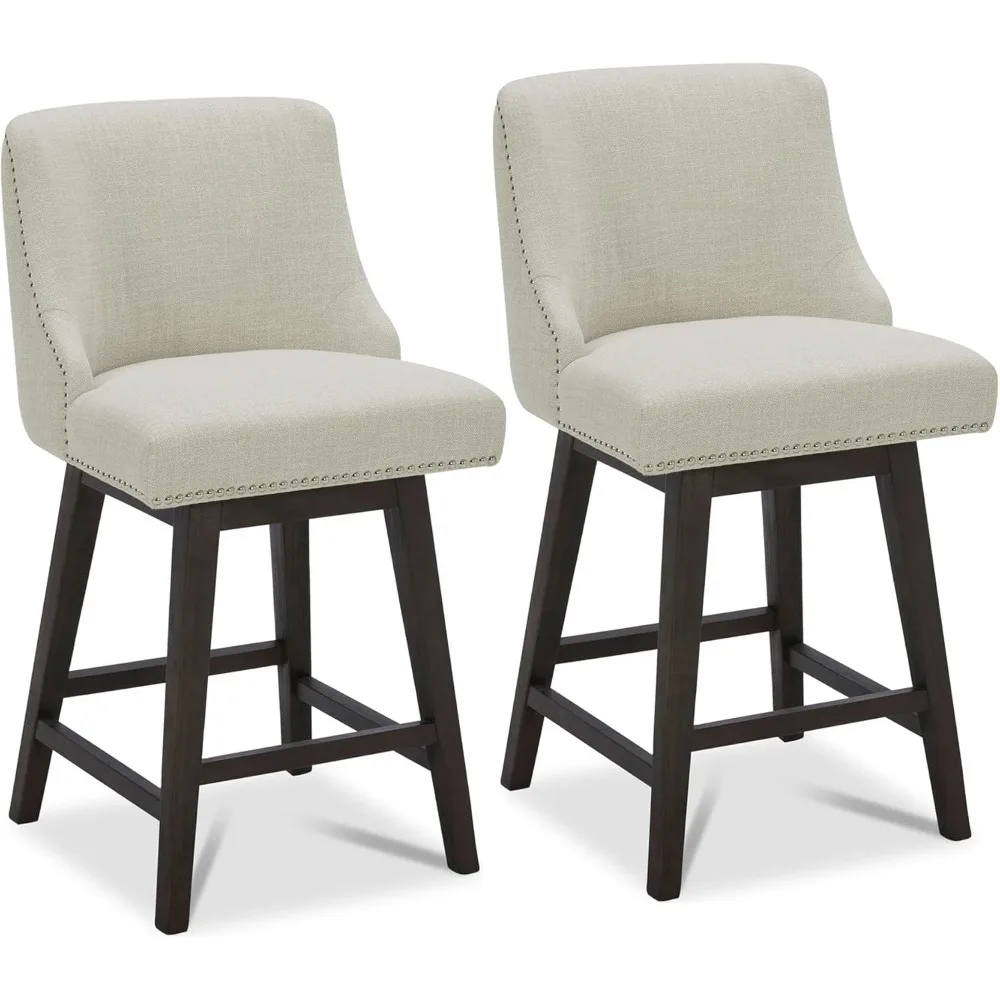 

Counter Height Swivel Barstools, 26" H Seat Height Upholstered Bar Stools Set of 2, Performance Fabric in Linen, Barstools