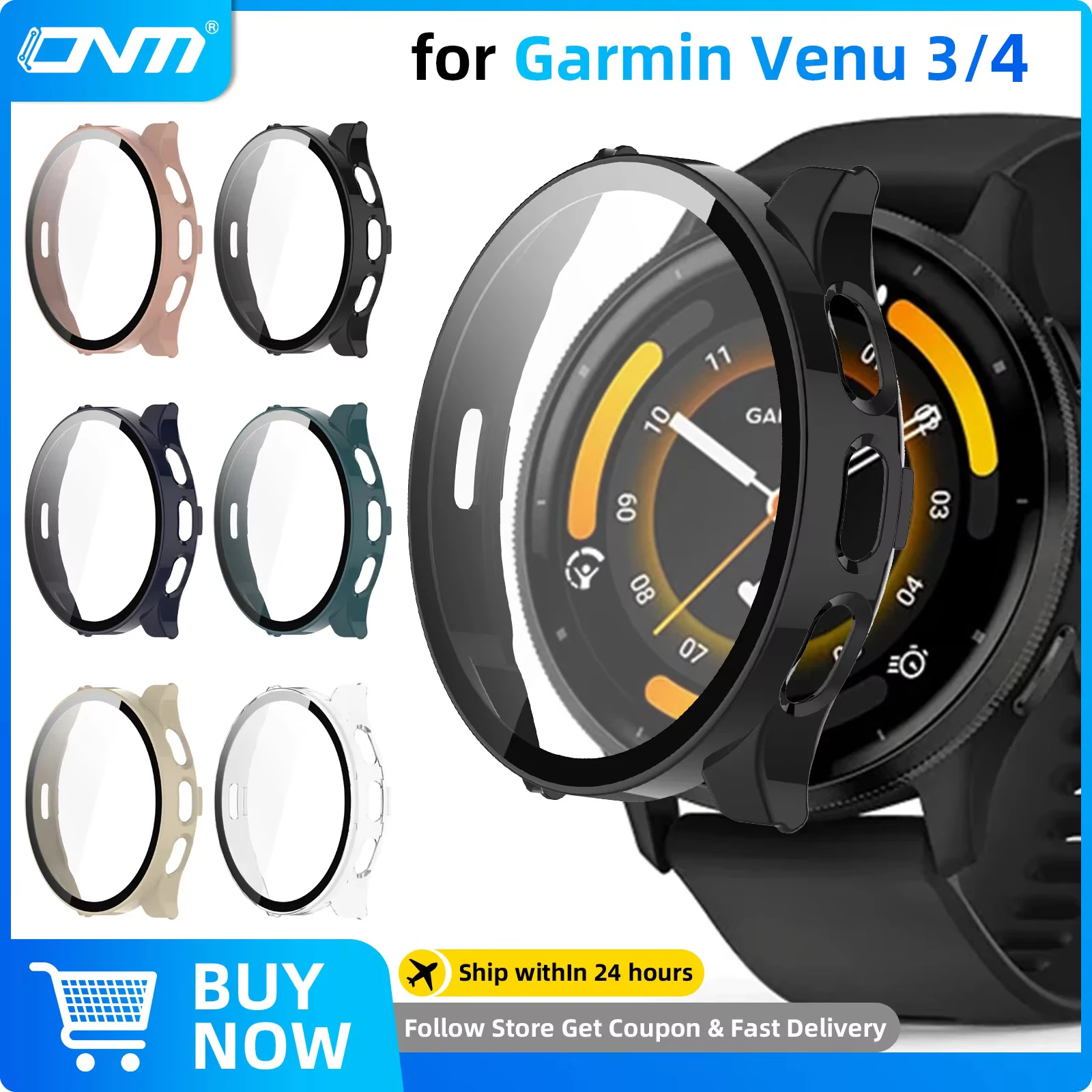 Glass+Case for Garmin Venu 4 3 3S Tempered Glass Screen Protector &amp; Hard PC Protective Bumper for Venu3 Shell Accessories