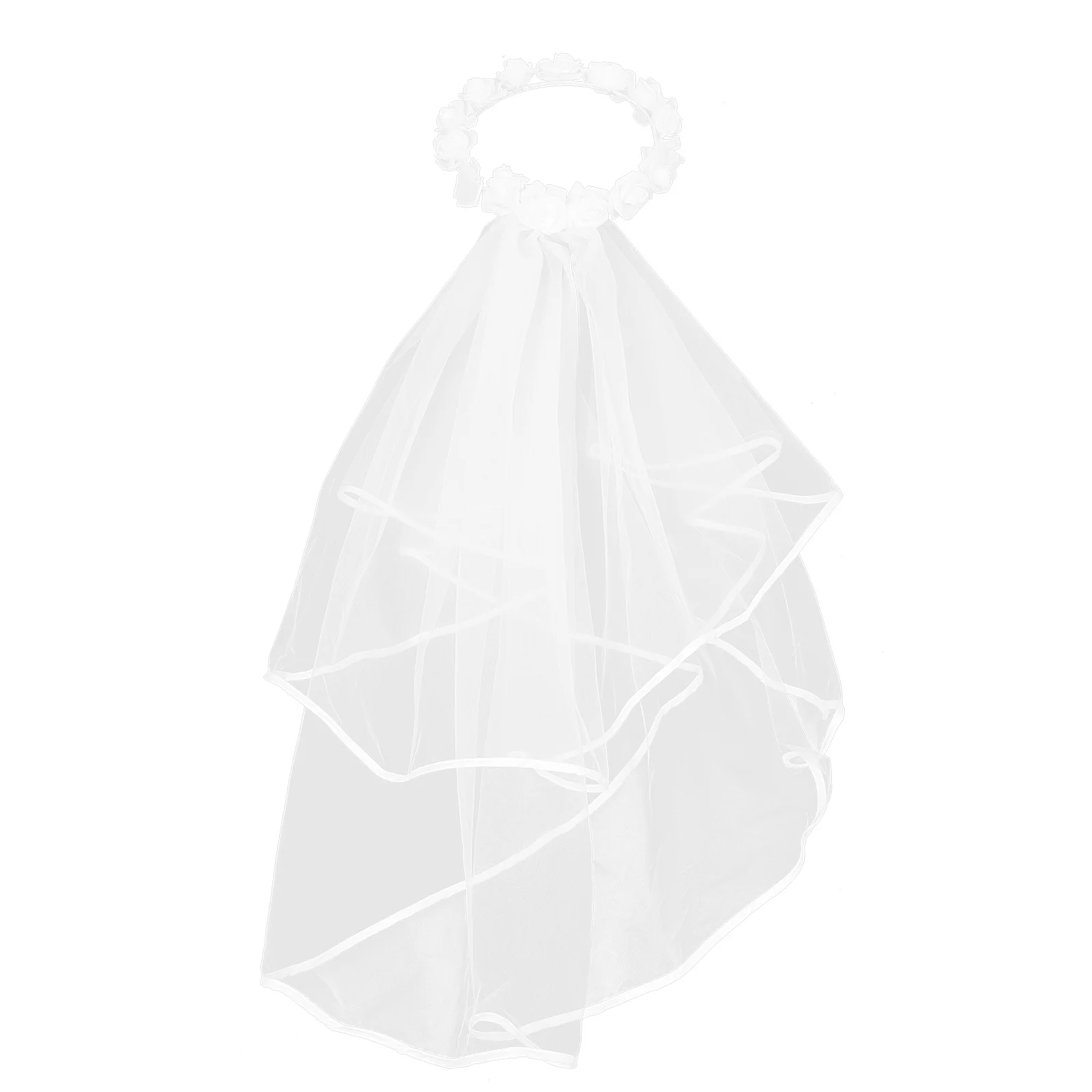 

Floral Crown Wedding Veil Headpiece Double Layer Bridal Hair Wreath Lightweight Elegant Bridal Headwear For Women