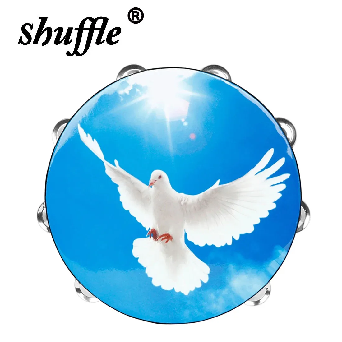 10 inch Tambourine Hand Shaken Drum Blue Sky Peace Dove Double Row Drum Orff Percussion Musical Instruments Children\'s Gifts