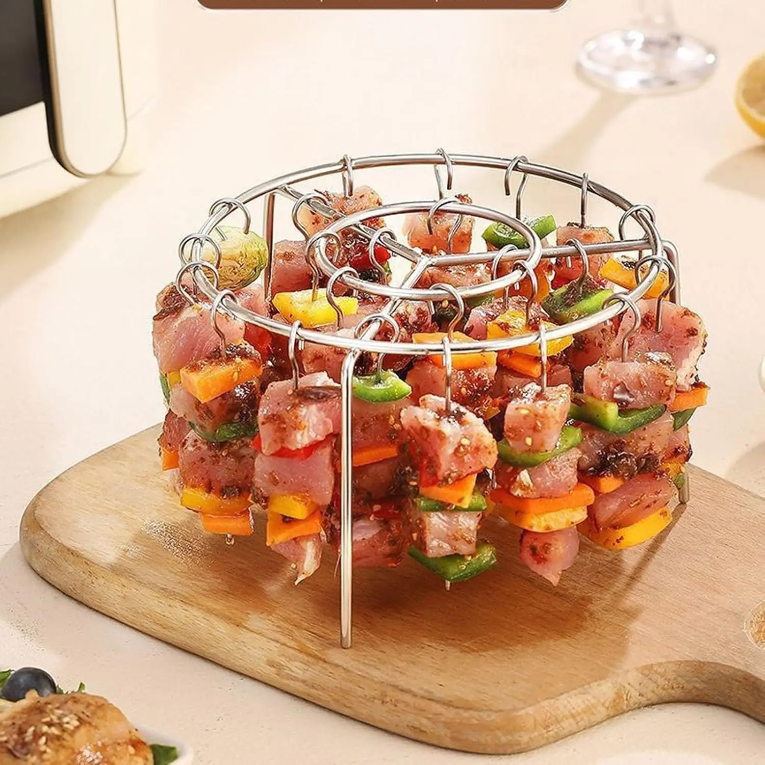 304 Stainless Steel Vertical Air Fryer Skewer Rack with 24Pcs Special Meat Skewers Roasting  Universal Oven BBQ Grill Stand