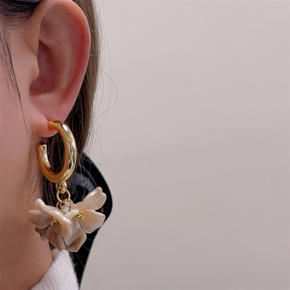 الكورية الفرنسية خمر الاكريليك مصبوغ زهرة قطرة C على شكل أقراط مزاجه الحلو مجوهرات للنساء هدايا مهرجان الحفلات #6