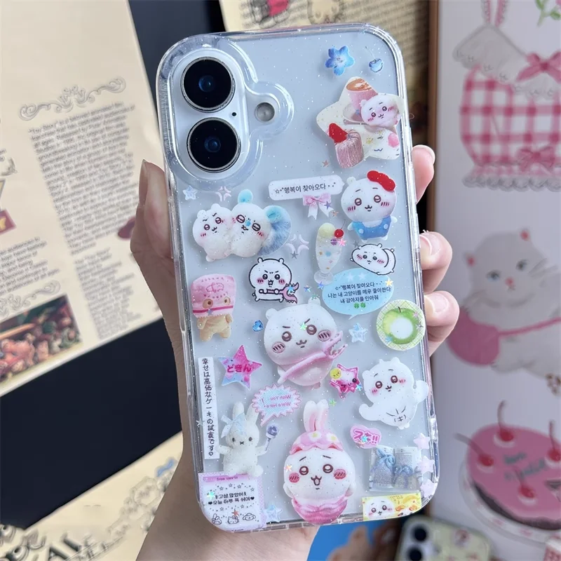 Japanese Korean Anime Chiikawa Strawberry Shining Phone Case For iPhone XR XS MAX 11 12 13 14 15 16 17 Pro Max 7 8 Plus Mini Y2K - náhled 6