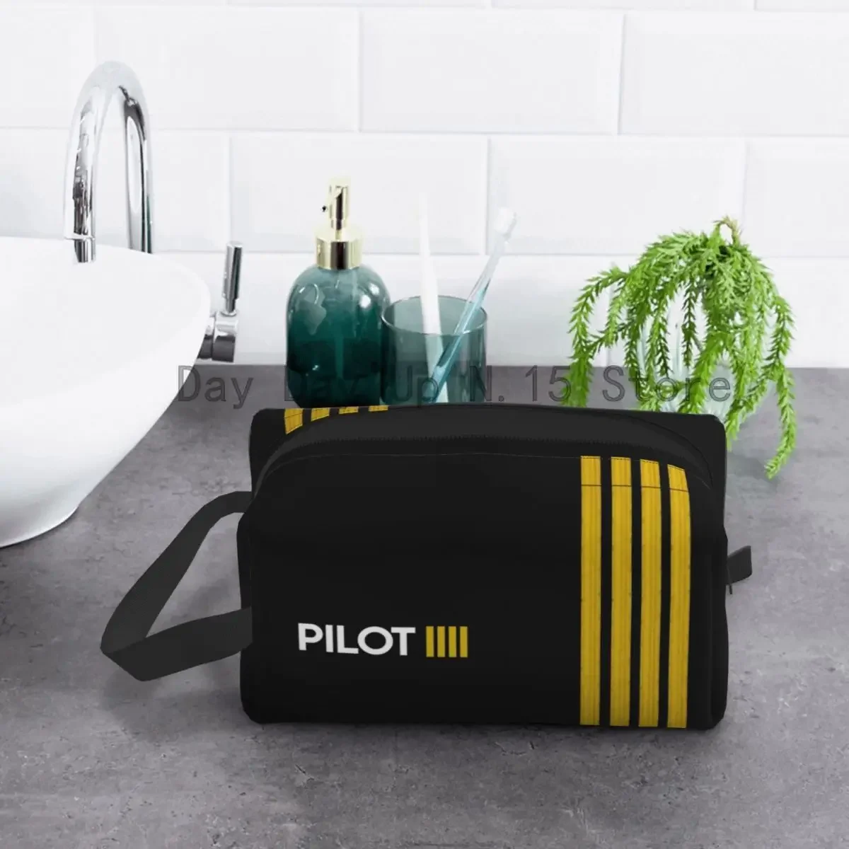 Pilot Captain Stripes Cosmetic Bag Fashion Large Capacity Aviation Airplane Aviator Makeup Case Beauty Storage Toiletry Bags