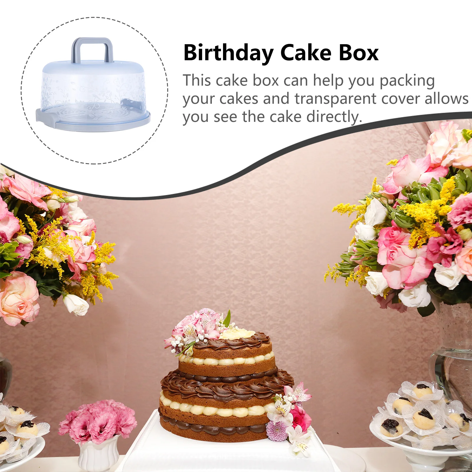 

Portable Cake Blue Round Food Container Fruit Storage Box Birthday Cake Box Sealing Leak Proof Easy Clean Portable Container