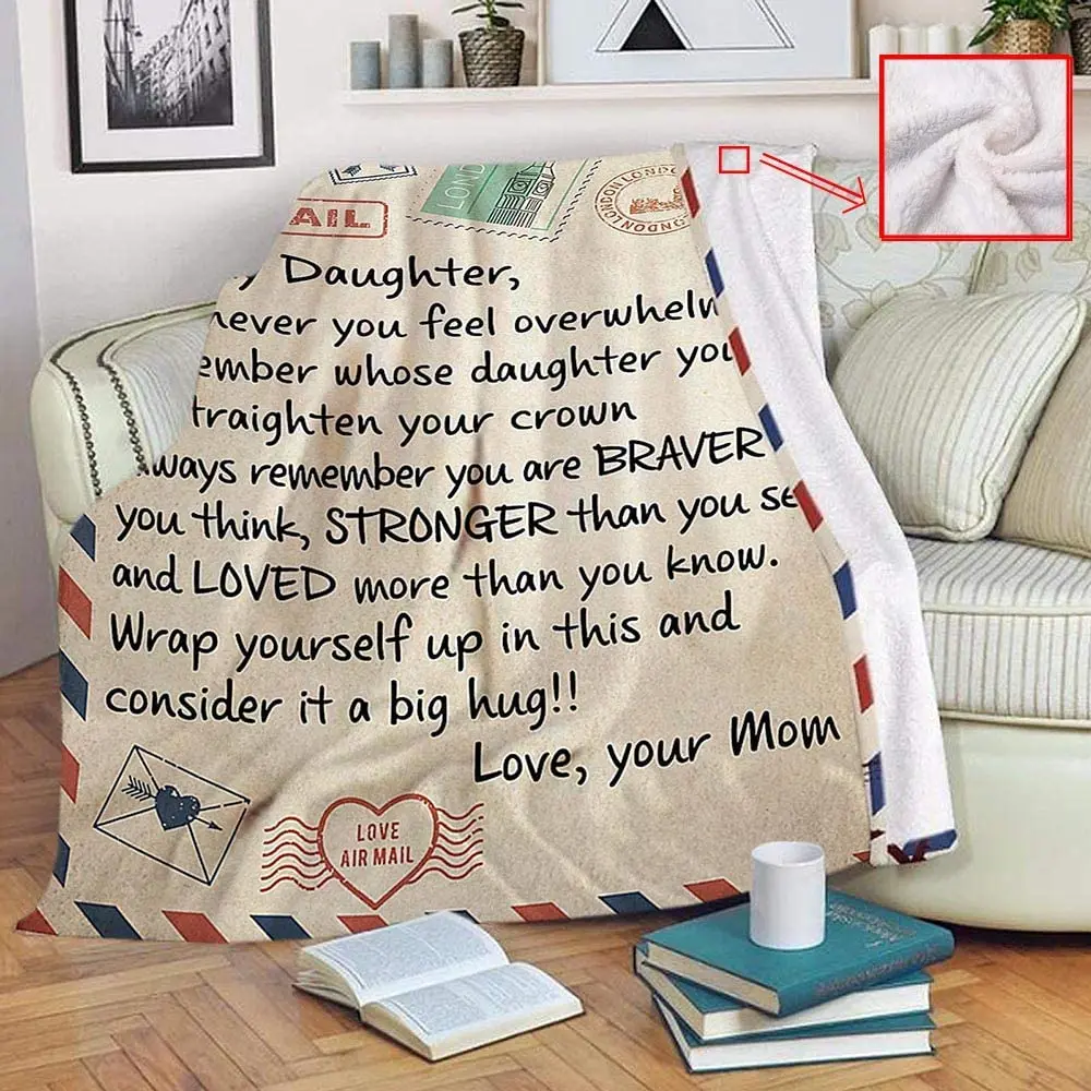 Flannel Blanket To My Daughter Letter Printed Stamp Quilts Dad Mom For Daughter's Air Mail Blanket Positive Encourage Love Gift