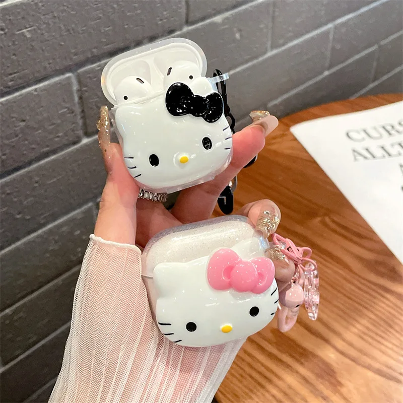 Funda protectora de TPU para auriculares Hello Kitty, color rosa brillante, para Airpods Pro 2/Airpods Pro/Airpods 1/2/3, con llavero para amantes y