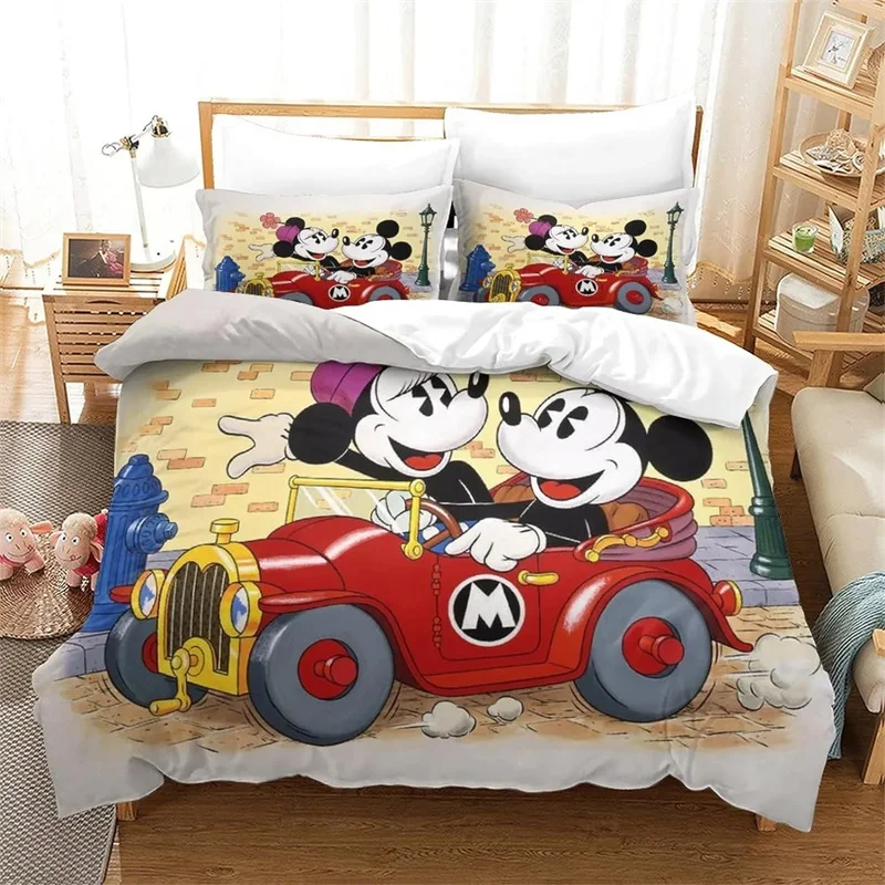 Mickey Duvet Cover Set tempat tidur lucu cetak 3D penutup selimut dua sarung bantal tunggal ganda multi-ukuran hadiah anak-anak