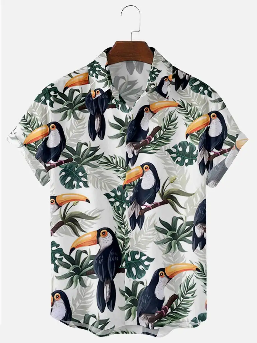 

Big Mouth Bird 3D Print Top Breathable Short Sleeve Shirt Summer Men's Fashion Hawaii Vacation Beach Casual Loose Shirt