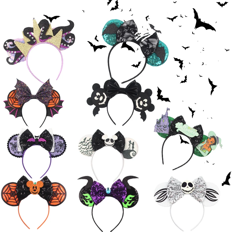 2024 Halloween Mouse Ears Headband Sequins Bow Hairband For Women Featival Party DIY Hair Accessories Boutique