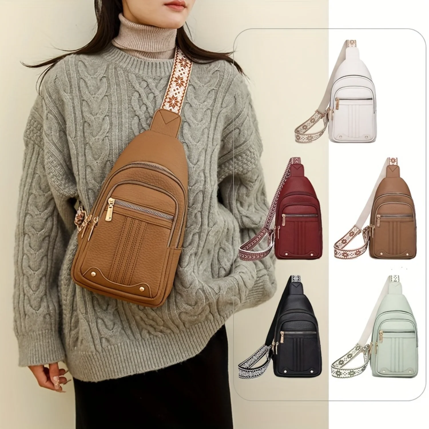 

Fashion Multi Layer Chest Bag, Trendy Crossbody Bag, Women's Casual Sling Shoulder Purse