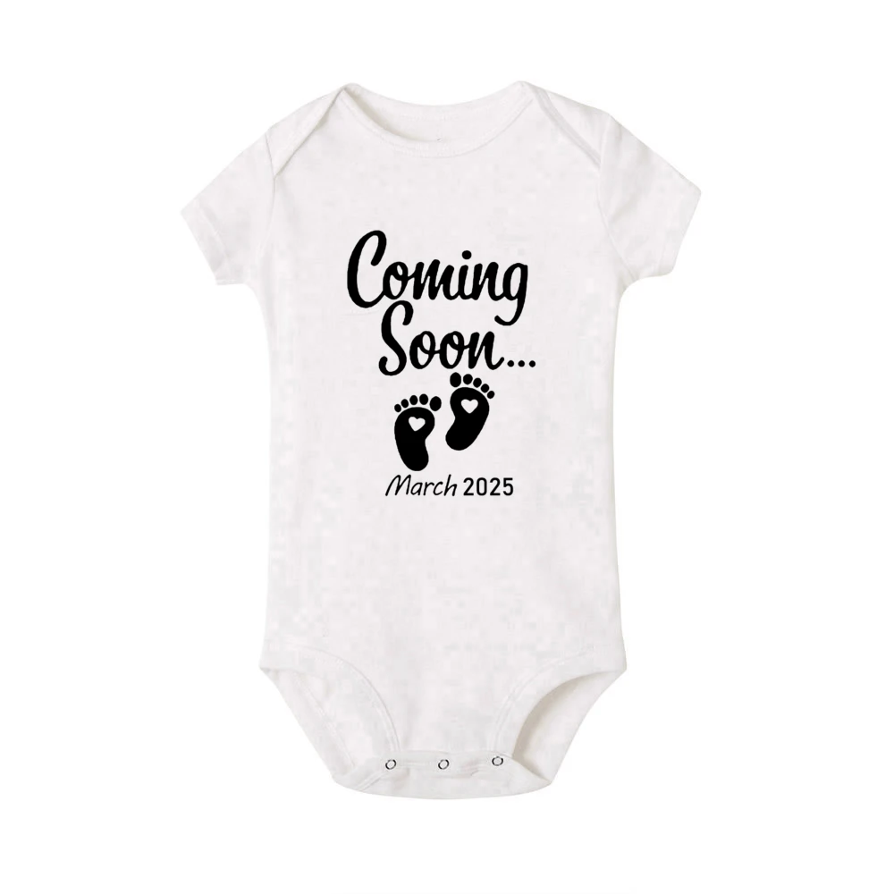 Baby Coming Soon 2025 Baby Announcement Newborn Bodysuit Summer Baby Romper Pregnancy Reveal Clothes Girls Boys Jumpsuit Outfits