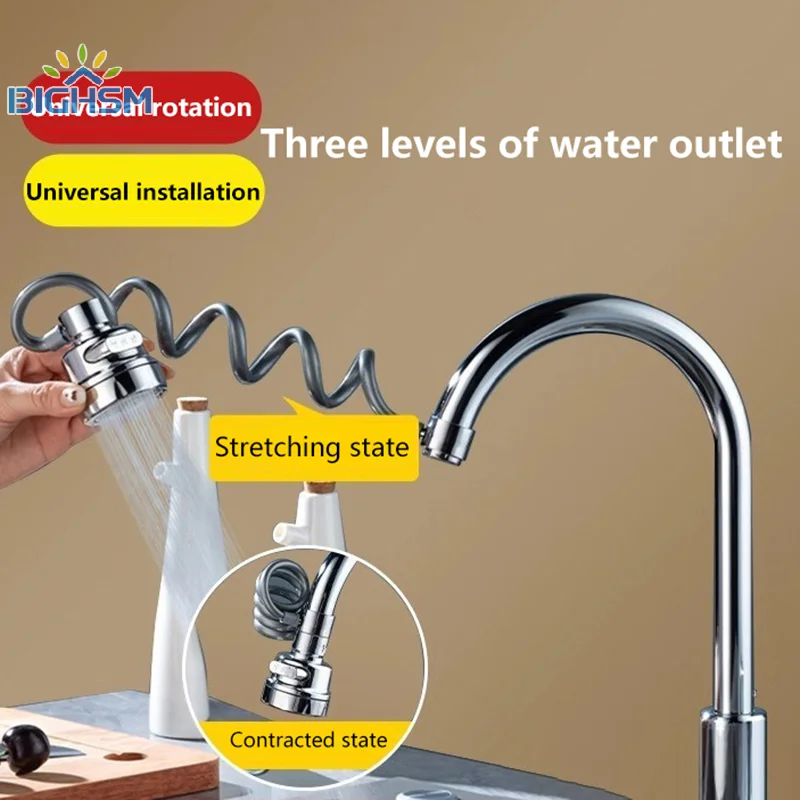 3 Modes Pull Out Faucet Extender Universal Aerator Sink Mixer Extension Tube Shower Water Saving Tap Kitchen Accessories