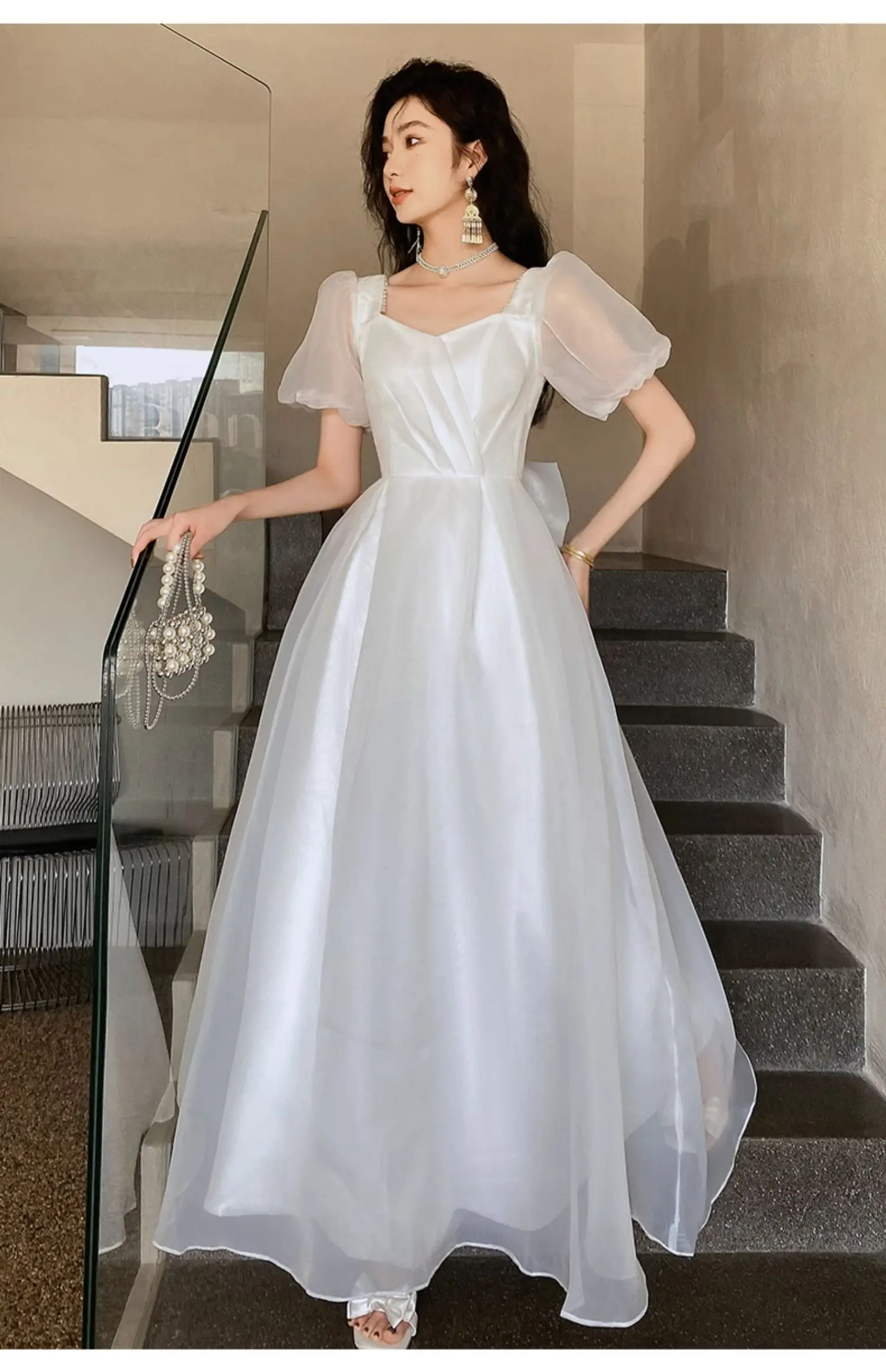 Petite Robe de Soirée Blanche pour Femme, Tenue de Mariage, Banquet