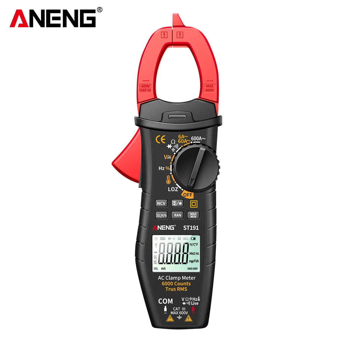 

Цифровой токоизмерительный клещевой мультиметр ANENG ST191 с 6000 измерениями, для измерения переменного и постоянного тока, напряжения и тока, 60А/600А, с функцией автоматического определения емкости конденсаторов