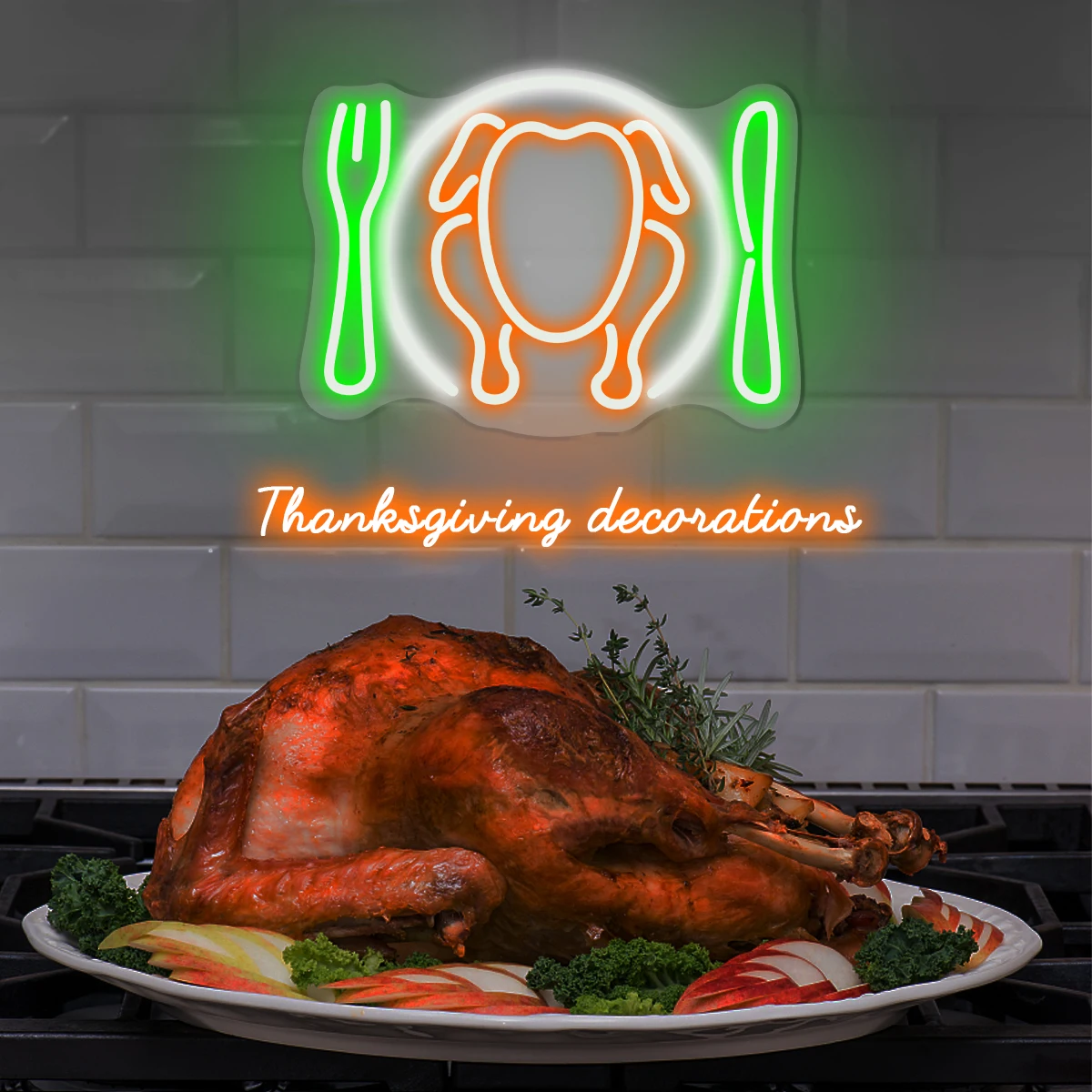 Halloween thanksgiving roast chicken neon lights apply to festive family gathering atmosphere decoration lighting atmosphere