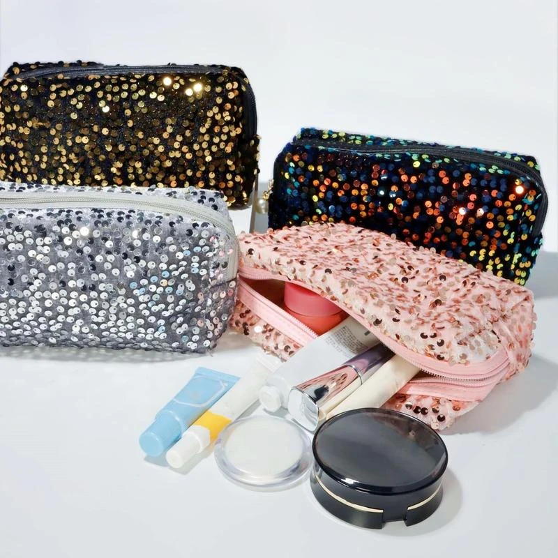 

Glitter Sequin Makeup Bag Fashion Cosmetic Travel Storage Bag Exquisite Large Capacity Portable Wash Bag Shiny Clutch Bag