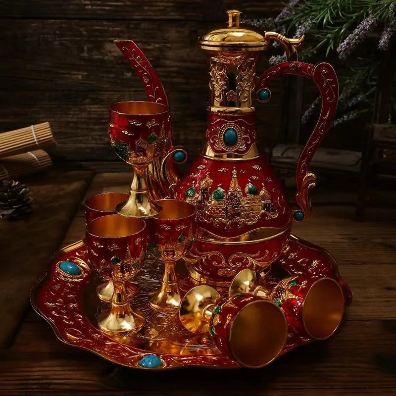 European-style court wine jug wine set, gift Baijiu household ornament high-value enamel color set exquisite
