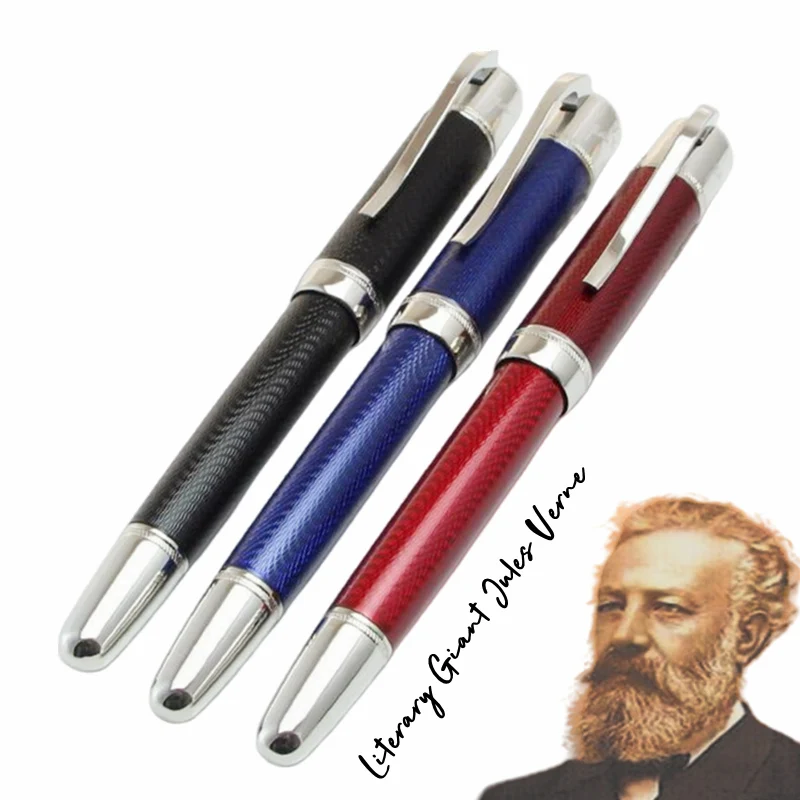 Literary Giant Jules Verne Ocean Blue Classic Fountain Pen MB Black Red Metal Ballpoint Pens With Carve Number 14873/18500