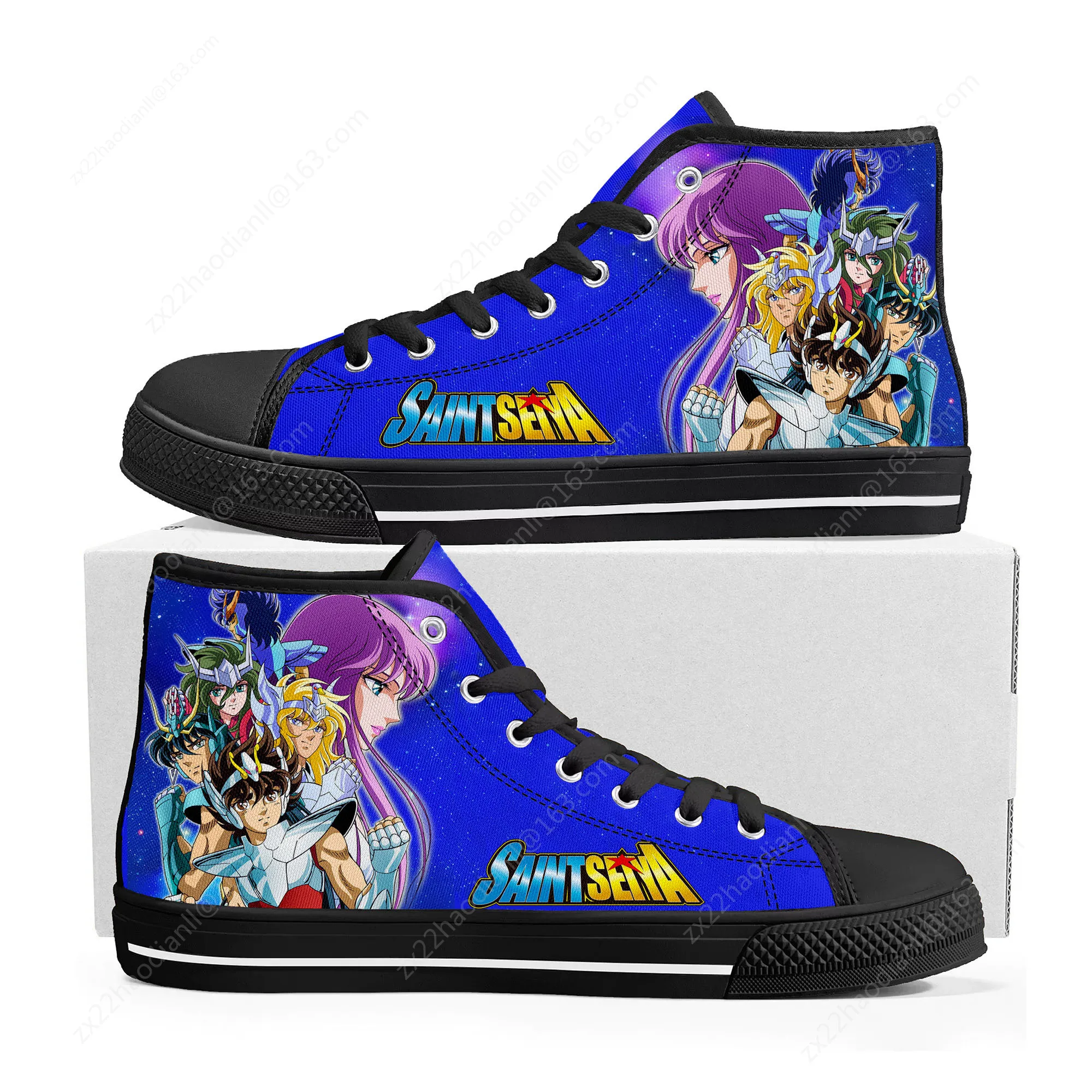 Hot Saint Seiya Anime Cartoon High Top Sneakers Mens Womens Teenager High Quality Canvas Sneaker Casual Couple Shoes Custom Shoe