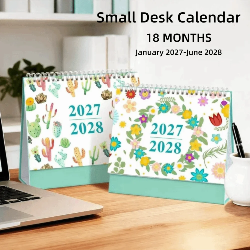 New Plant Desk Calendar Small Standing Flip 2027 Desktop Planner January 2027-June 2028 Office Supplies Monthly Agenda Calendar