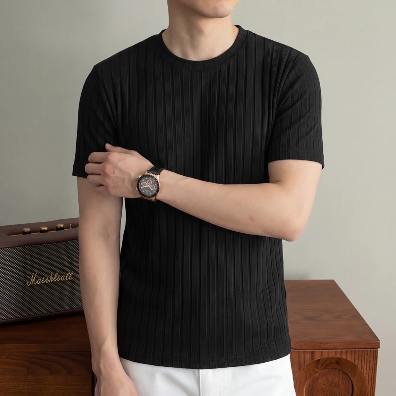 Business Casual Geripptes T-Shirt für Herren Kurzarm Weicher Stoff Bequeme Passform für Büroarbeit und formelle Freizeitveranstaltungen – Detail 19
