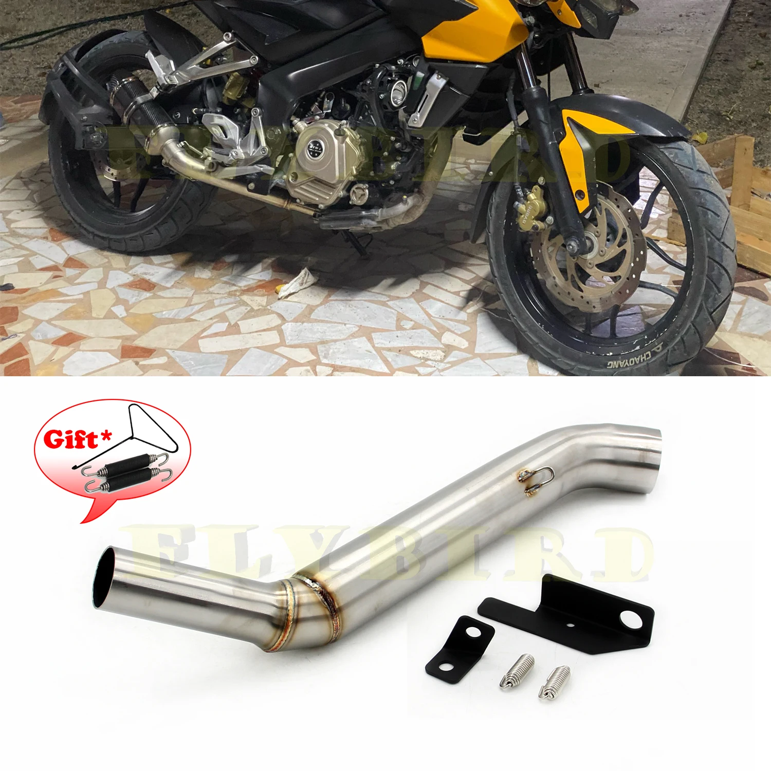 ل NS200 NS 200 BajajPulsarNS200 BajajPulsar دراجة نارية العادم الانزلاق على الأوسط وصلة الأنابيب الهروب موتو سباق الخمار دراجة نارية
