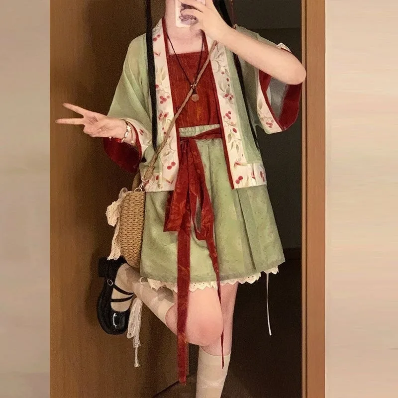 Ladies retro Song-made Han element daily suit long and short skirt optional traditional Han element casual national style skirt