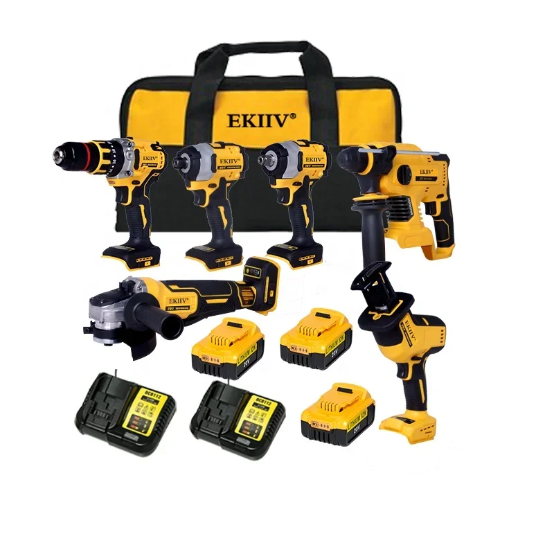 

EKIIV 20V Electric Tools Set Mechanic Tool Set Professional 6 pcs Power Cordless Tools Sets Combo