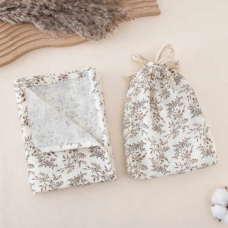 

2pcs Set Baby Swaddle Blanket and Drawstring Storage Bags Baby Bath Towel Cotton Muslin Comfort Towel Hanging Bag Bedding Item