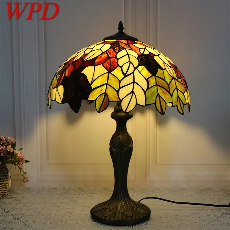 

WPD Tiffany Glass Table Lamp LED Creative Leaf Desk Light Fashion Decor For Home Living Room Bedroom Bedside