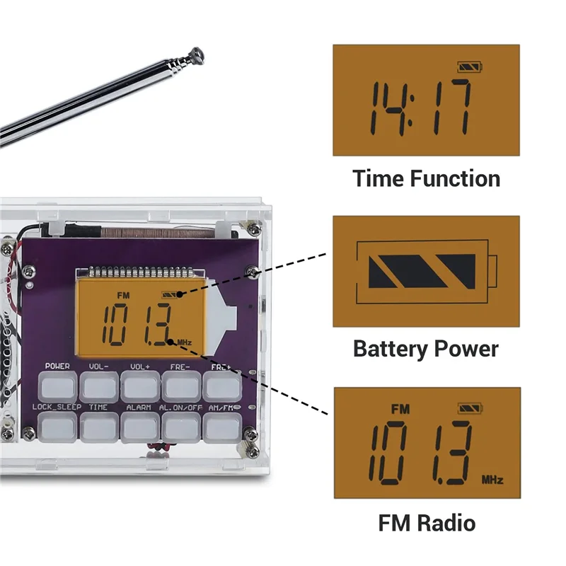 DIY Digital Radio Kit with Clock FM 87-108MHZ Digital Radio LCD Display Assemble Kit for Student STEM Learning Teaching