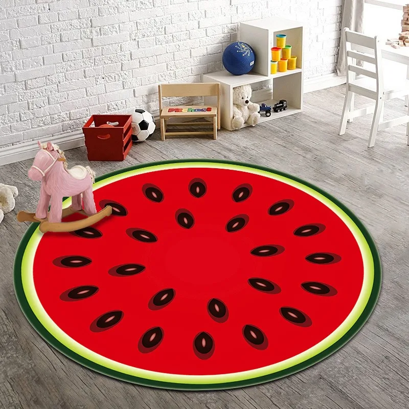 Fruit Shaped Round Area Rug Kiwi Orange Lemon Watermelon Print Carpet Soft Floor Mat For Living Room Kids Room