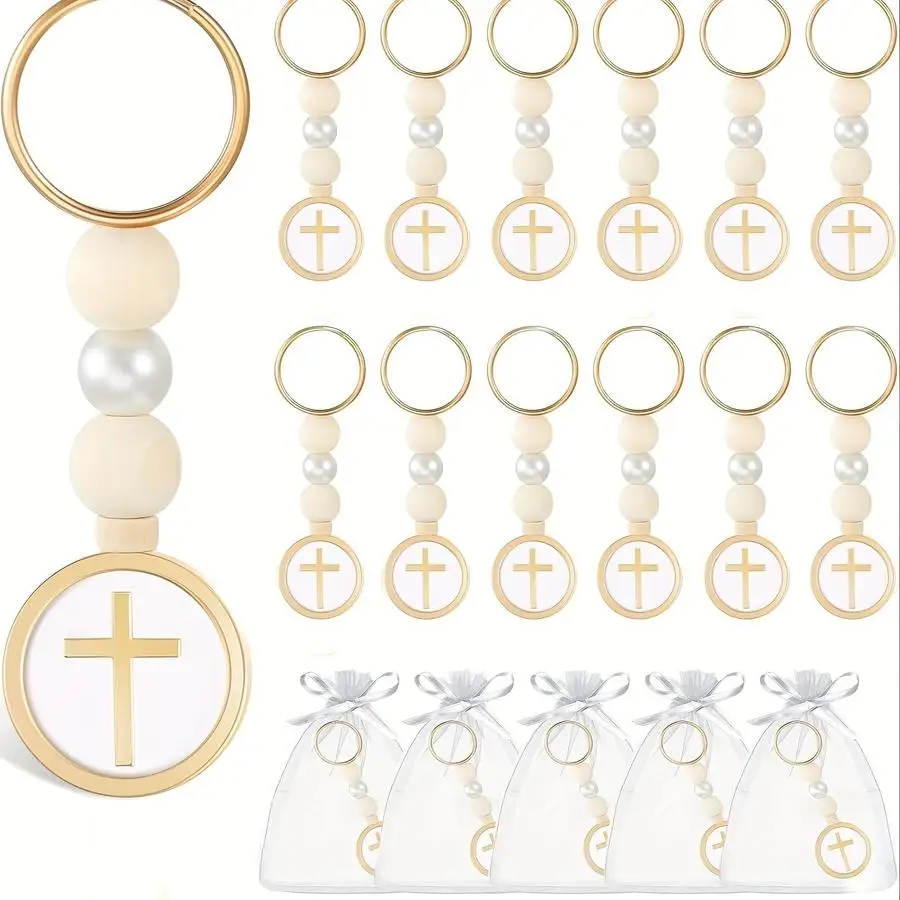 1/5/10/20/50/100pcs Gift for Her/Him s First Holy Communion Gift Set Includes 10 Pendant Rosary Keychains and 10 Baptism White G