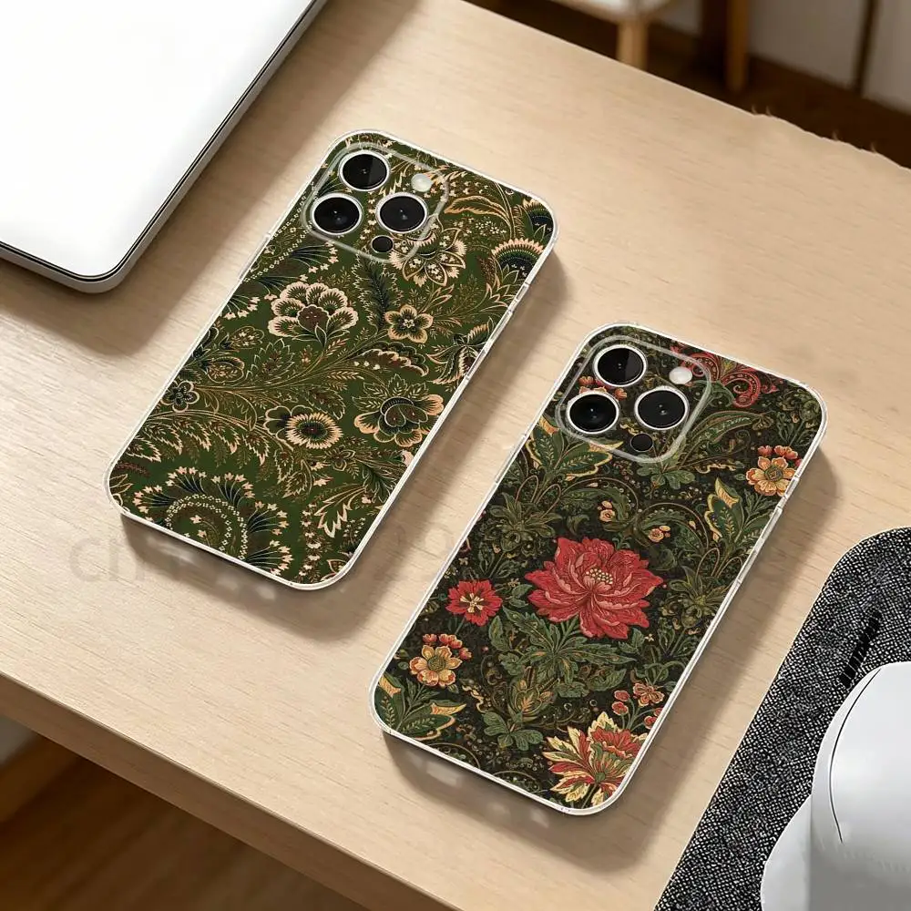 

Persian Carpet Floral Pattern Phone Case for iPhone17,16,15,14,13,12,11,XR,Pro,Max,Plus,mini,Transparent Silicone Cover