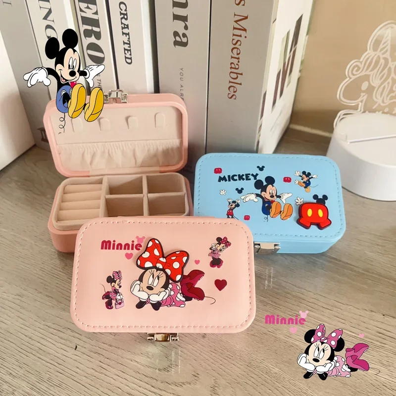 Disney Stitch Cute Necklace Ring Jewelry Box Mickey Mouse Cartoon Sweet Print Large Capacity Jewelry Storage Box