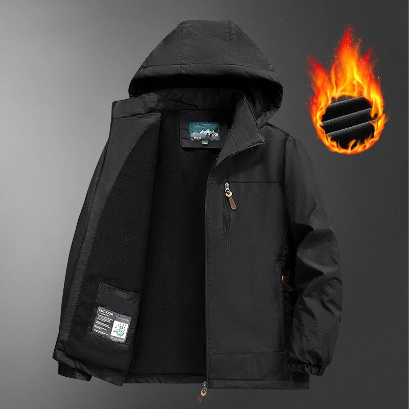 Autumn Winter Men's Fleece Warm Jackets Trendy Men Outerwear Windbreaker Hooded Coats Men Climbing Waterproof Tactical Jacket