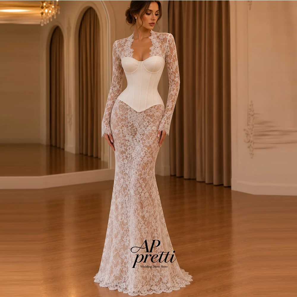 AP pretti Graceful Lace Wedding Dress Sweetheart Customized Full Sleeve Mermaid Floor-Length Bridal Gown Vestidos Novias Boda