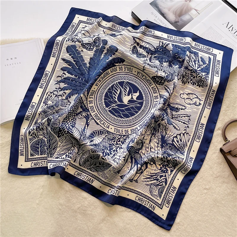 New Small Square Scarf Women\'s Silk Scarf 70cm Letter Printed Scarf Square Shoulder Scarf Wholesale Headscarf Hair Accessories