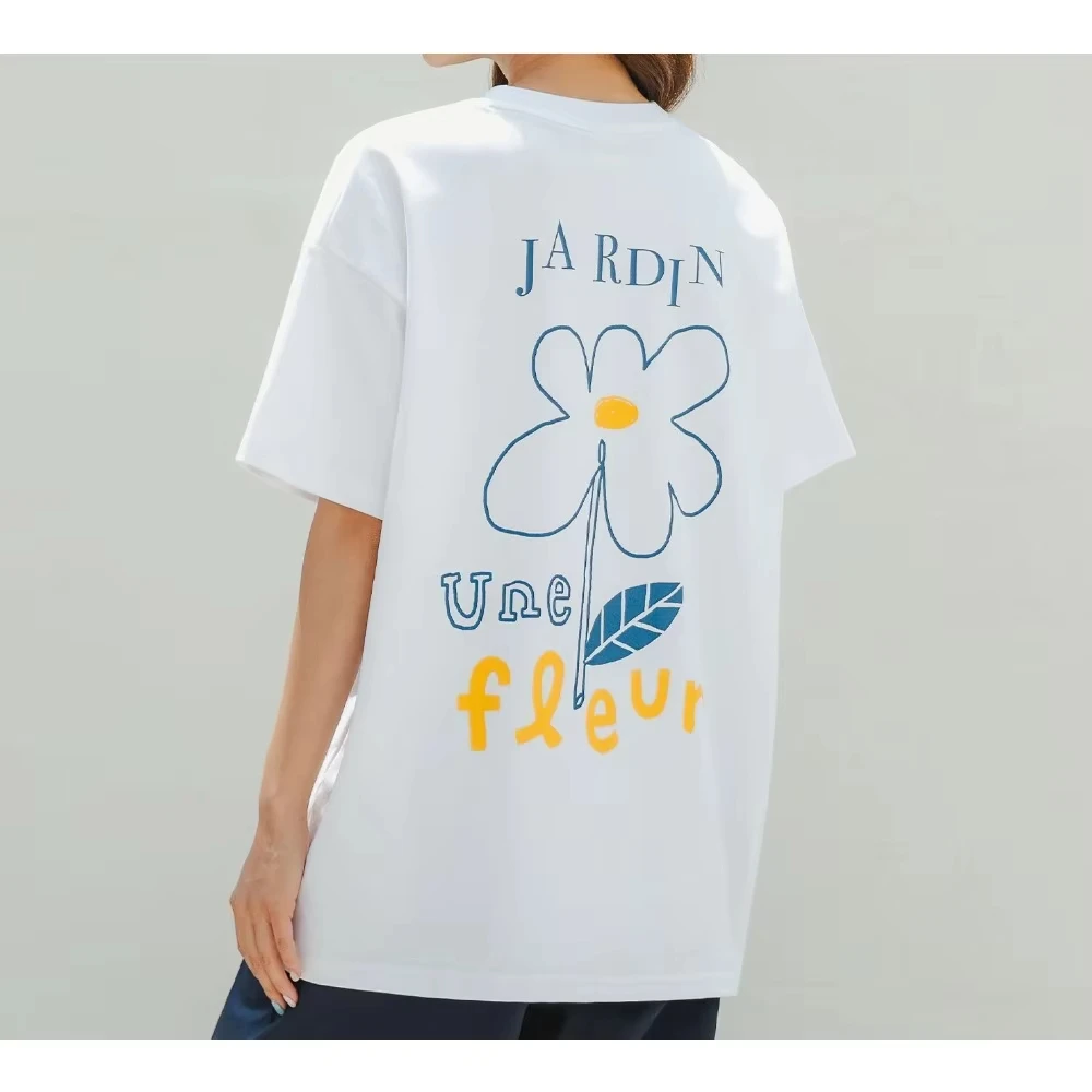 

Summer Women Printed Breathable Top Chamomile Overfit Short Sleeve Tee Tshirt Unsiex Cotton Graphic Crew Neck T-shirt gothic
