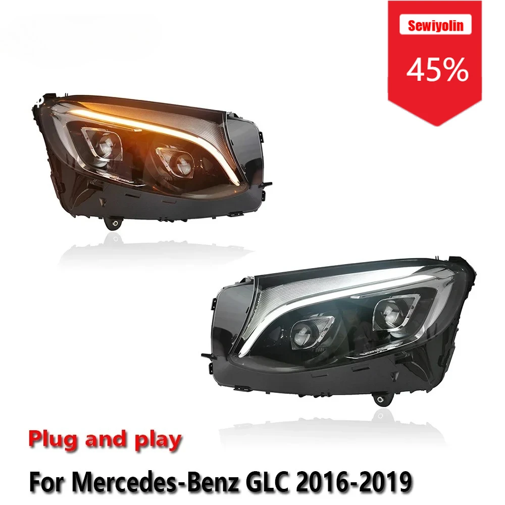 

Автомобильные светодиодные фары Sewiyolin в сборе для Benz GLC W253 2016-2019, противотуманные фары DRL, стоп-сигнал поворота, Plug and Play