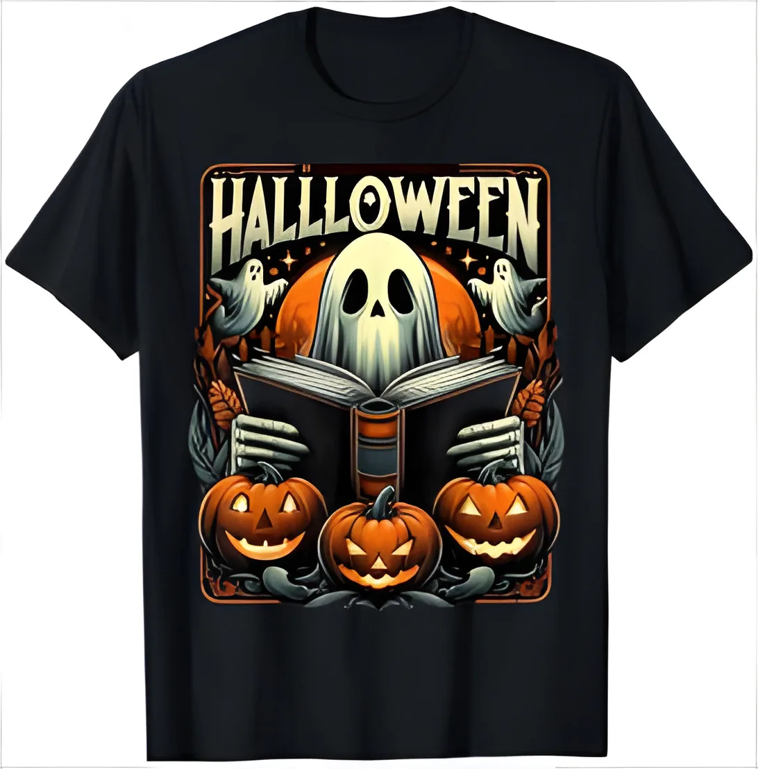 

Vintage Ghost Book Reading Pumpkin Gothic Halloween Teachers T-Shirt