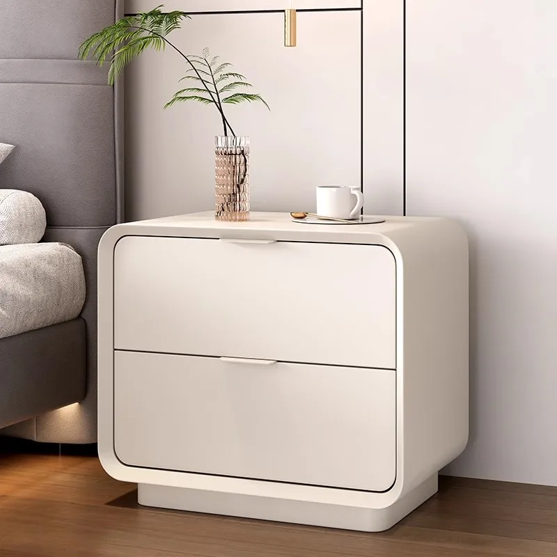 

Cream Style 2 Drawers Bedside Table Home Solid Wood Bedroom Storage Cabinet Faux Leather Nightstands End Table