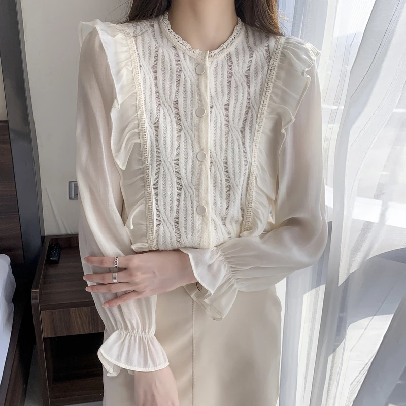 

Casual Long Sleeve O-Neck Women Shirt Lace Shirt Blouse Women Tops Blusas Para Mujer Blusa Shirts Camisas De Mujer Blouses H394