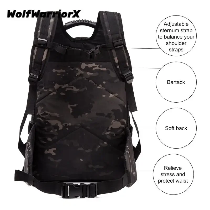 Black Tactical Backpack with Waistpack Molle Backpacks Men Travel Bags Hunting Climbing Rucksack Outdoor Bags Mochila Cazador